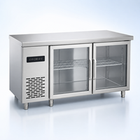 Réfrigérateur professionnel en acier inoxydable à double porte pleine, sous comptoir, avec plan de travail, pour cuisine de restaurant