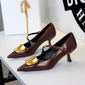 Wholesale Women Office Heels Shoes Pointed Toe Ankle Strap <b>Pumps</b> for Business Plus Size Italy Style - Product Image 5