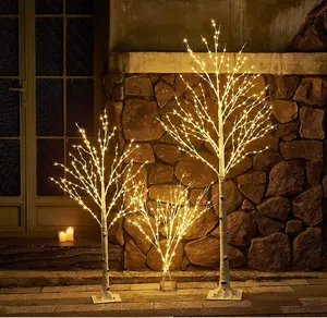 0.6m 1.2m 1.5m 1.8m מלאכותי עצי עם Led אורות חג מולד חדר נחושת חוט הבלחה לילה מנורה led לבן ליבנה עץ אור