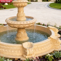 Fontaine d'eau à trois niveaux en marbre beige sculpté à la main, style italien, pour cour et jardin extérieur YOUFINE