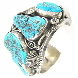 Nhiều Viên Đá Ngọc Lam Nhỏ Khảm Vòng Tay Bạc Cổ Lớn - Product Image 3