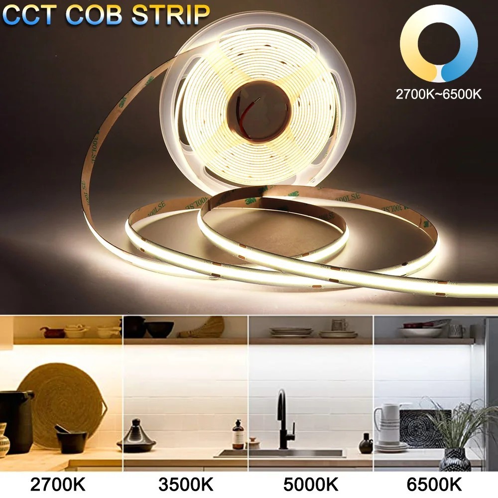 High Quality 12V 24V 14W/M 2700-6500K CCT Dimmable Cri 90+ 10MM 608Led/m Cob Tiras Led Strip Light