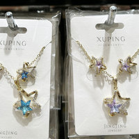 Parure de bijoux XUPING en gros, plaqué or, avec pendentif fleur et cœur en zircone cubique synthétique, collier et boucles d'oreilles tendance
