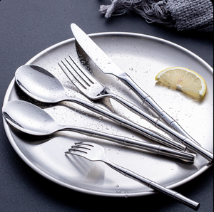 Servizio di ristorazione ristorante di fascia alta usato bambù Design oro posate in acciaio inox 18/10 Set posate <span class=keywords><strong>argenteria</strong></span> - Product Image 5
