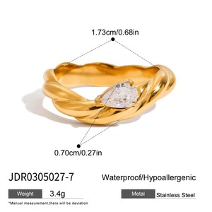 Bague élégante européenne et américaine en zircon, en acier inoxydable, forme géométrique, plaquée, pour femme, luxe léger - Product Image 3