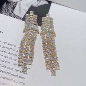 HIBRIDE lujo borlas largas Baguette pendientes colgantes para mujer boda circón cúbico cristal Dubai indio joyería nupcial - Product Image 3