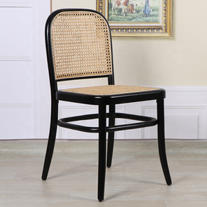 Modern Rattan Dining <b>Chair</b> Wooden <b>Caned</b> Side <b>Chair</b> Black Frame Event Restaurant Seating cushion option - Product Image 2