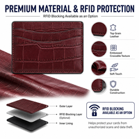 Cartera Tarjetero de Cuero con Textura de Cocodrilo Borgoña para Hombre, Ideal para Viajes de Negocios, con Bolsillo Delgado y Costuras Finas