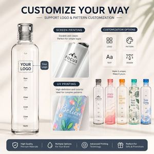 Bouteille d'eau quotidienne réutilisable et étanche en verre, avec marqueur de temps motivant, imprimée sur mesure pour le bureau et les voyages - Product Image 6