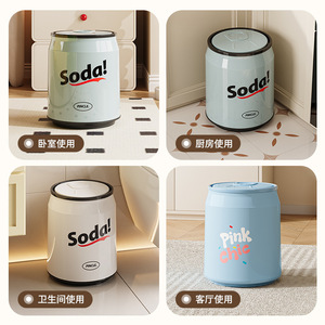 Pincle Soda Can Trash Can Cylindrical Push Button Lid Indoor Home Bathroom Living Room Use - Product Image 4