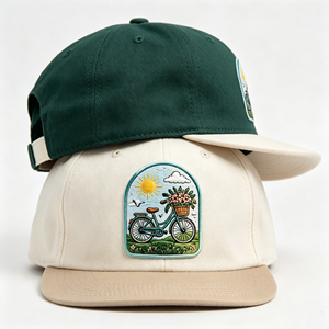 Casquette de baseball six panneaux à visière incurvée en coton délavé bicolore, avec patch brodé motif floral paysager, pour loisirs et activités de plein air - Product Image 1