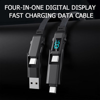 Cable de Carga Rápida 4 en 1 Multifunción USB-C a Tipo-C, con Pantalla LED, Trenzado de Nailon Plano, 100W, para Teléfono, Cable USB de Datos Resistente