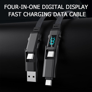 Câble de charge rapide 4-en-1 USB-C vers Type-C multifonction 100W avec affichage LED, en nylon tressé plat, pour téléphone, câble de données USB durable - Product Image 6