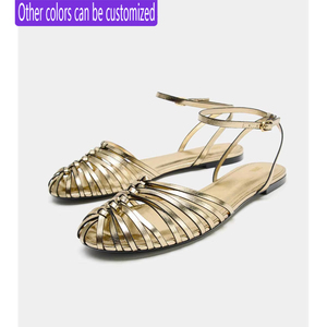 ZA 2026 Nouvelle Collection Printemps-Été Chaussures <span class=keywords><strong>Femme</strong></span> à Bout Rond Plaqué Métal Talon <span class=keywords><strong>Plat</strong></span> Doublure PU CN Sandales à Bride Arrière 11652710091-40 - Product Image 1