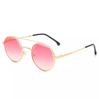 Lunettes de soleil rondes en métal pour femmes, style vintage, double pont, verres dégradés, vente en gros, lunettes de créateur de haute qualité