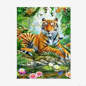 Wall Decor Full Drill Diamond Painting Lotus Tiger Leopard Butterfly 5D Home Picture DIY Embroidery Factory OEM/ODM Wholesale