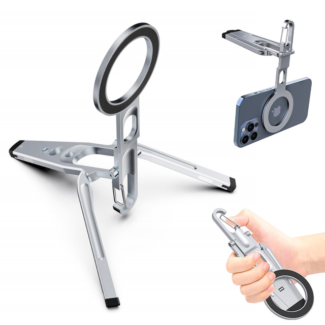 Foldable Magnetic Smartphone Tripod Stand Aluminium Alloy Portable Desk Tabletop Overhead 4-7 Inch Stable Handheld Content