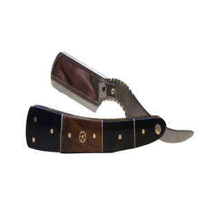 Navaja de Afeitar de Estilo Vintage con Mango de Madera e Incrustaciones Coloridas - Navaja de Afeitar Profesional para Barbería - Product Image 1