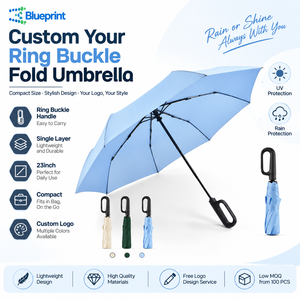 Parapluie pliant 3 volets de haute qualité, entièrement automatique, ouverture facile, portable, 23 pouces, compact, avec poignée créative à boucle annulaire, logo personnalisé - Product Image 1
