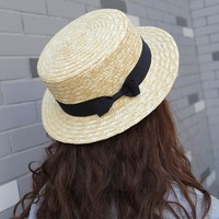 Chapeau de paille pour enfants, à large bord, avec nœud et ruban, style Fedora, pour la plage et l'été