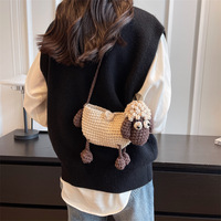 Sac bandoulière en crochet fait main motif mouton, imperméable, portable, pour l'hiver, en PU souple, pour femmes et filles, tendance