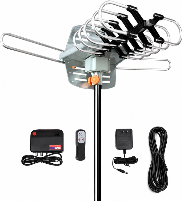 WANLITONG Outdoor TV Antenna 150+ Miles Range 33 ft RG6 Coax Cable Wireless Remote 4K 1080p Signal Booster Digital HD 30dbi Pole