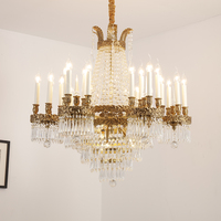 Lustre LED de luxe baroque européen en cristal doré, lumière blanc chaud 2700K, grande lampe suspendue multi-niveaux, colonne universelle