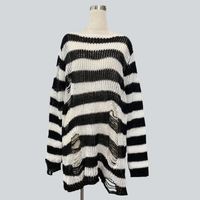 Nouveau pull long unisexe style punk pour femme, d'été, rayé, cool, ajouré, déchiré, ample, fin, streetwear rock sombre