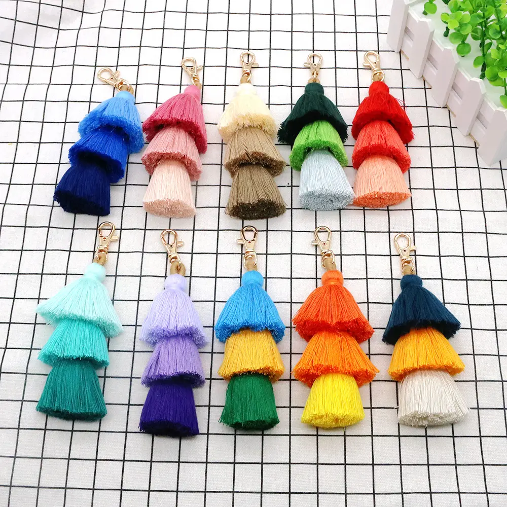 Women Colorful Tassel Keychain Cute Bag Charms Bohemian Purse Tassels Pendant Key Chain