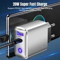 Chargeur mural USB-C double port 20W PD & QC3.0 à charge rapide avec sortie 5V/3A pour 14/15/16 Pro Max et appareil photo (vente en gros)