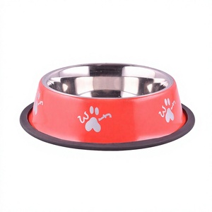ชามอาหารสัตว์เลี้ยงชามอาหารสุนัขสีแดงกันลื่นพิมพ์ลายอุ้งเท้าสัตว์เลี้ยงขอบอาหารสัตว์เลี้ยง - Product Image 1