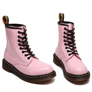 Mirror finish work boots - women's patent leather, English style pink short boots men's and women's genuine leather shoes - Product Image 5