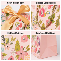Sac cadeau en papier kraft floral avec logo personnalisé, sac pour cadeaux de fête, pour mariage, anniversaire, baby shower, vente en gros, vente au détail