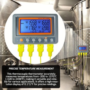 จอแสดงผลดิจิตอล LCD เครื่องวัดอุณหภูมิเทอร์โมคัปเปิล 4 ช่อง พร้อมการติดตามค่าสูงสุด/ต่ำสุดแบบ USB หน่วยที่สามารถสลับได้ วัสดุ ABS AZ885 - Product Image 2