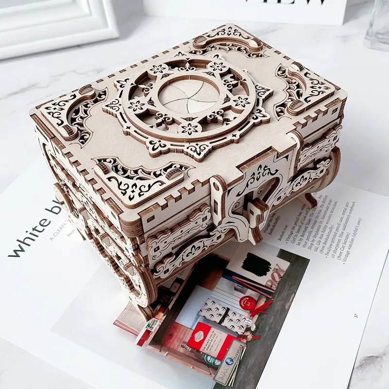 3D Wooden Puzzle Antique Wooden Box Model Kits Adults Teens Laser Cut Mechanical Model Diy Hands Craft Construction Kit