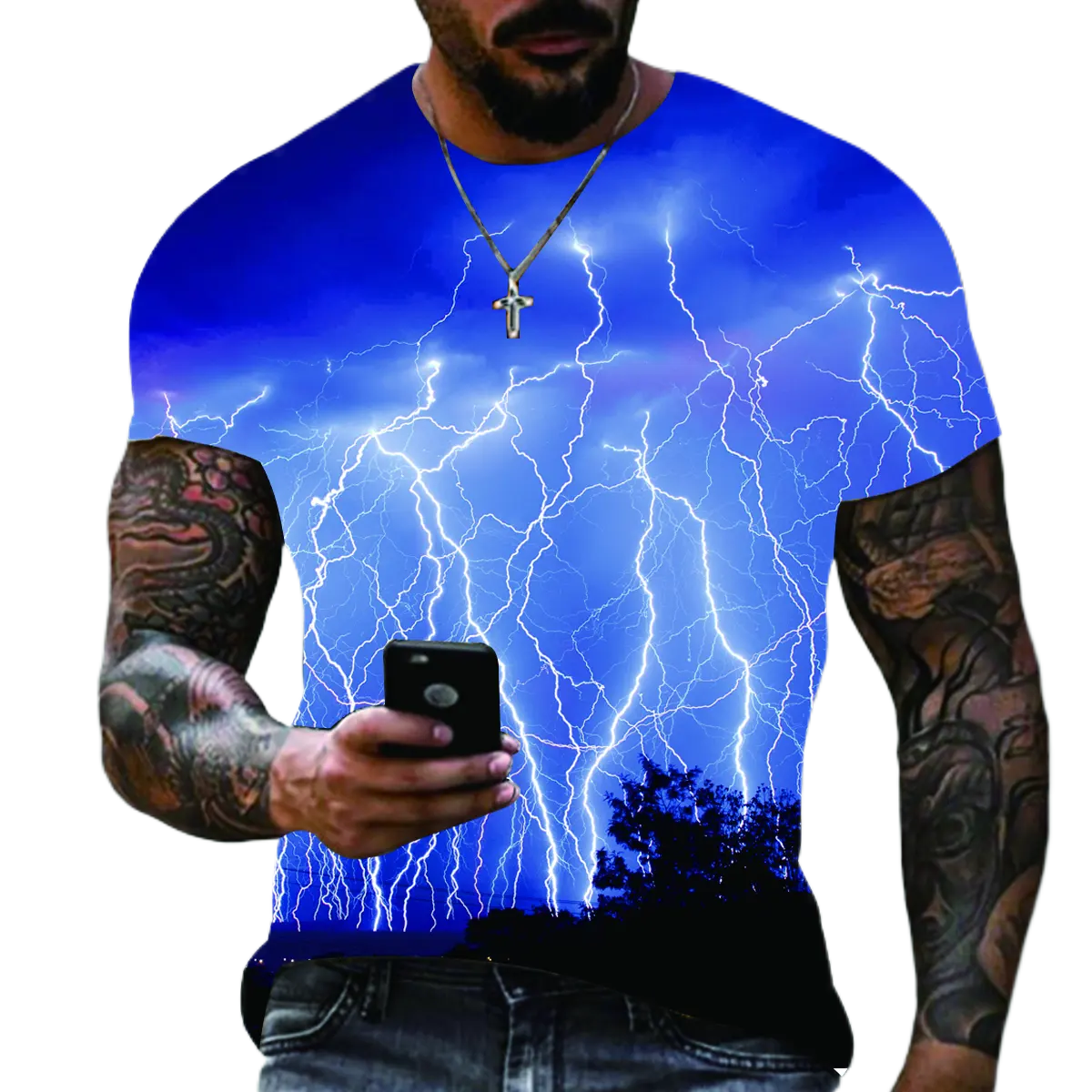 2022 Summer New Men's Oversized T-Shirt Casual Lightning Cool 3D Digital Printed T Shirts for Men Short Sleeve Tee