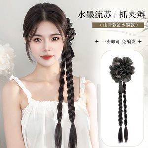 Cola de caballo trenzada con borlas y clip, pelo sintético largo estilo chino para mujer - Product Image 1