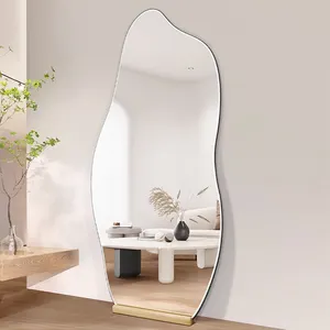 Espelho completo antiexplosão irregular móvel do molho do comprimento com base da madeira maciça