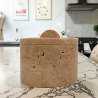Pot de rangement pour bijoux en travertin de style américain, 3,2 pouces, écologique, poli, avec couvercle pour la conservation de la fraîcheur, pour la cuisine et la maison