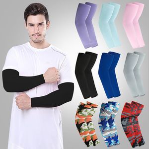 Manchons de cyclisme en soie glacée anti-UV rafraîchissants pour hommes et femmes, sports de plein air, unisexe, adulte, couleur unie - Product Image 1