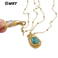 WT-N1500 exquis or électrolytique Quartz naturel et pierre Turquoise collier pendentif irrégulier pour les femmes décoration quotidienne