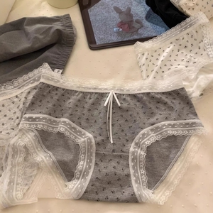 Wholesale Soft Floral Printed Combed Cotton Women Briefs Scalloped Lace Edge <strong>Tiny</strong> Bow Solid Base Daily Lingerie <strong>Panties</strong> - Product Image 2