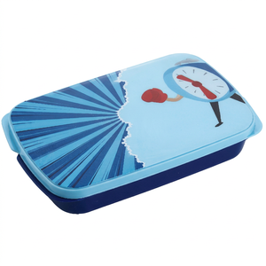 Lonchera Buddy Rectangular para Niños con Diseño de Reloj, Tapa de Plástico Azul, Compartimento Único, Portátil, Estilo Lindo - Product Image 1