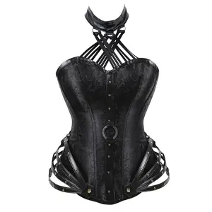 New Gothic corpete strapless pescoço pendurado 11 aço side zipper tribunal shapewear body-con Pluss-tamanho corset