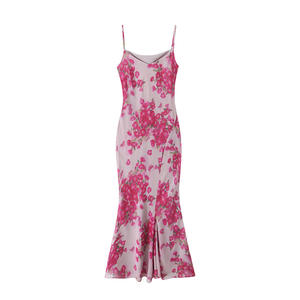 Vestido de verano de talla grande para mujer, con estampado floral, ajustado, estilo sirena, con tirantes finos, color rosa, para vacaciones, N9153 - Product Image 1