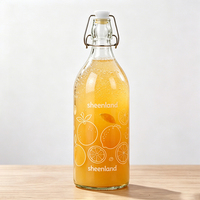 Bouteille en verre ronde de 250 ml pour boissons fermentées, jus, lait, vin, vinaigre, avec bouchon à clip