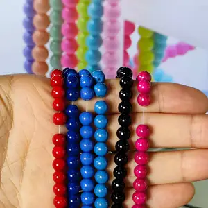 Hot Selling Opaque Cream Diy Sphere Hand Made Jewelry Making 6mm Tiny Round Colored Glass Beads