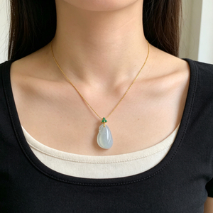 Pendentif en jade de Birmanie de qualité naturelle HENG YUE, forme melon, plaqué or 18 carats, ornement de luxe en jade pour femmes, cadeau - Product Image 6