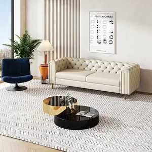 意大利白色灰色纽扣簇绒真皮沙发沙发套装3座现代豪华沙发沙发客厅家具