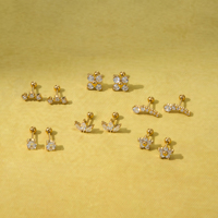Set Anting-anting Klip Cantik HOT BOHO CROWN TINY SUGAR ZIRCON, Dazan INS, Lapisan Emas 18k, Baja Anti Karat Hipoalergenik